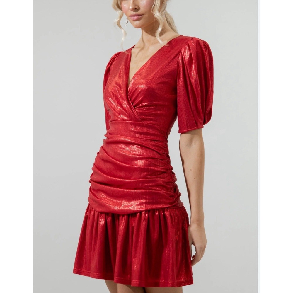 $89 NWT! SUGARLIPS Holiday Red Metallic Stretchy Ruched Mermaid Mini Dress SMALL